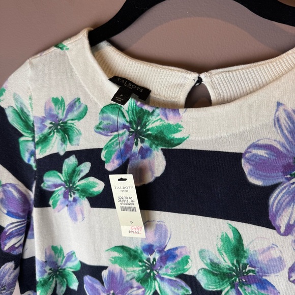 NWT Talbots Petites Purple Floral Stripes Short Sleeve Top XSP - Picture 4 of 13